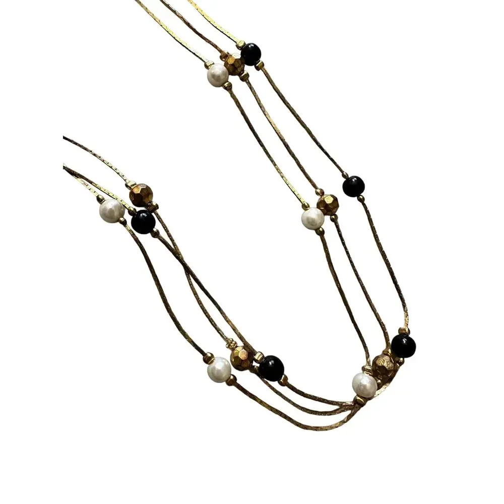 White, Black and Gold Three Strand Necklace