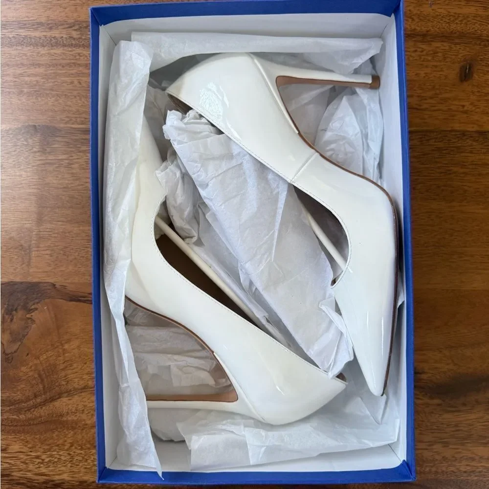 Stuart Weitzman Stuart 100 Pump Stiletto White Patent Leather Size 7B