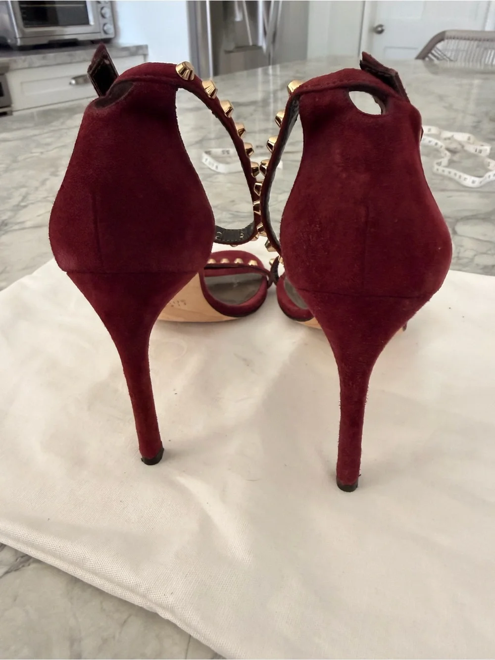 Stuart Weitzman Burgundy Studded Heels Size 8