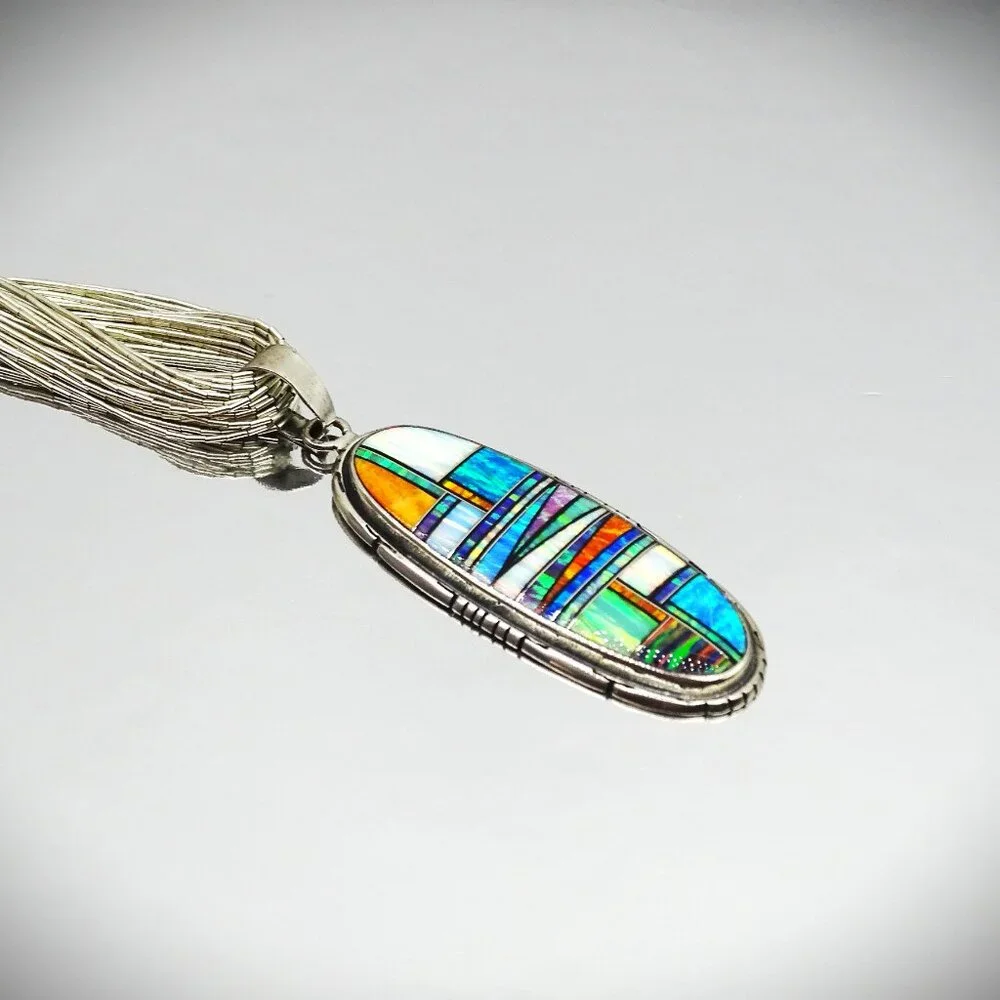 Multicolor Inlay Oval Pendant Necklace - Women Jewelry