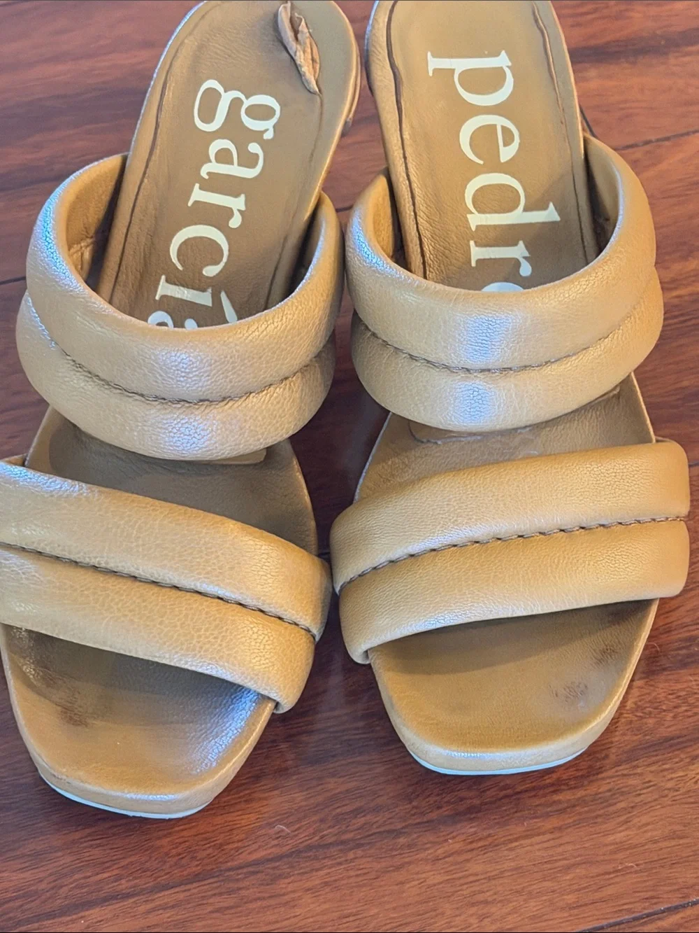 Pedro Garcia Clea Padded Double-Strap Sandals in Tan Brown