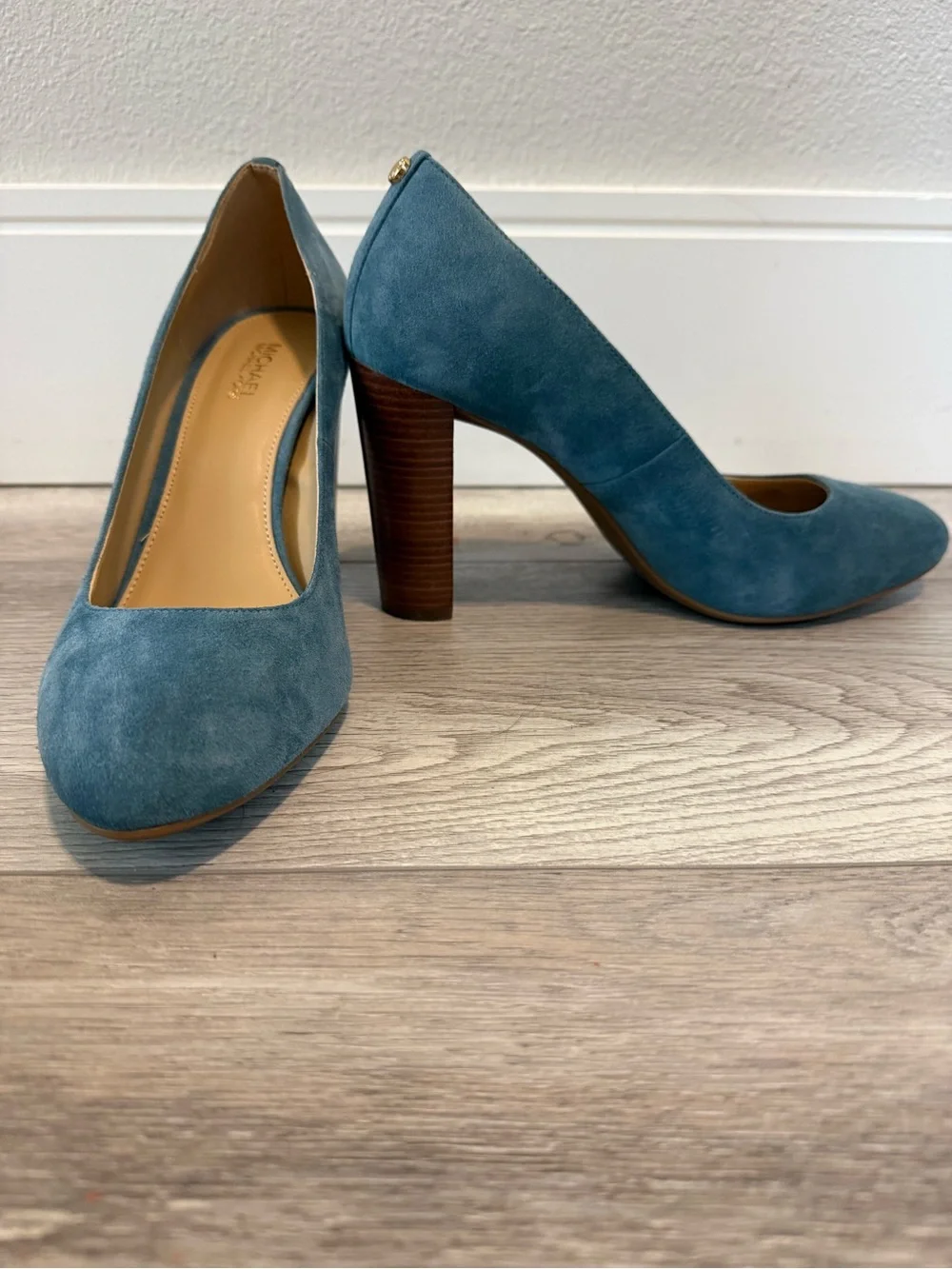 Michael Kors Teal Suede High Block Heel Pumps