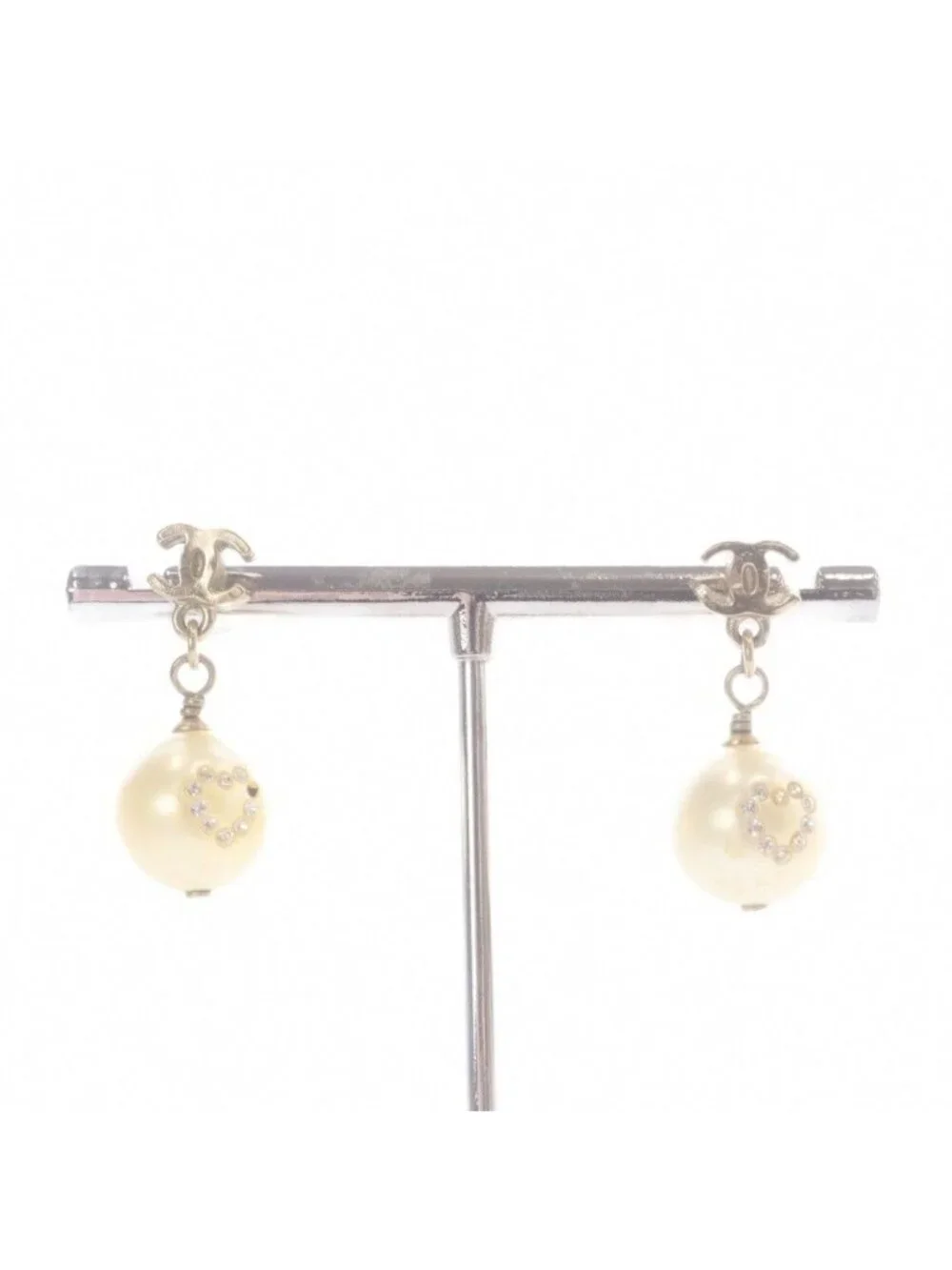 Chanel CC Logo Pearl Earrings for Both Ears Gold