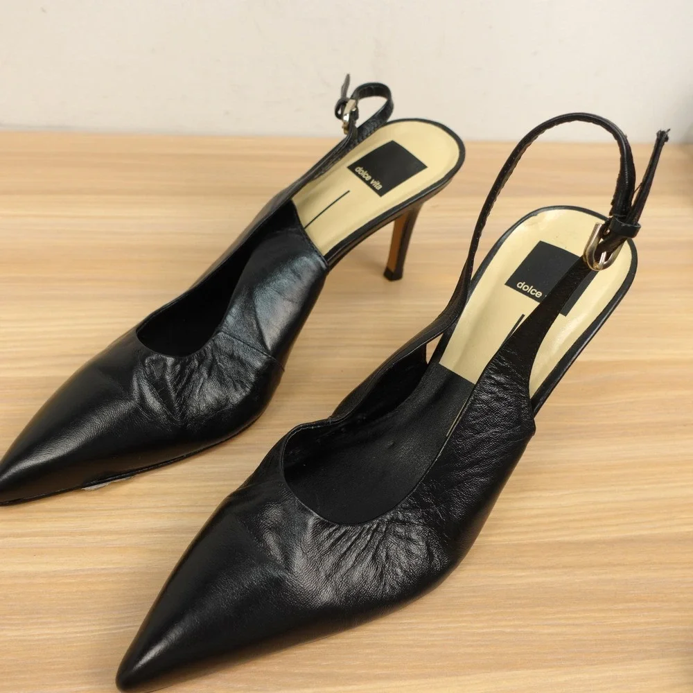 Dolce Vita Womens Slingback Pumps 8 Black Old Money Party Leather Kitten Heels