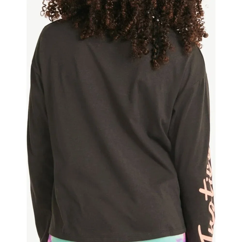 Justice Girls M STRANGER THINGS Long Sleeve Black Henley Shirt SIZE 10 NEW
