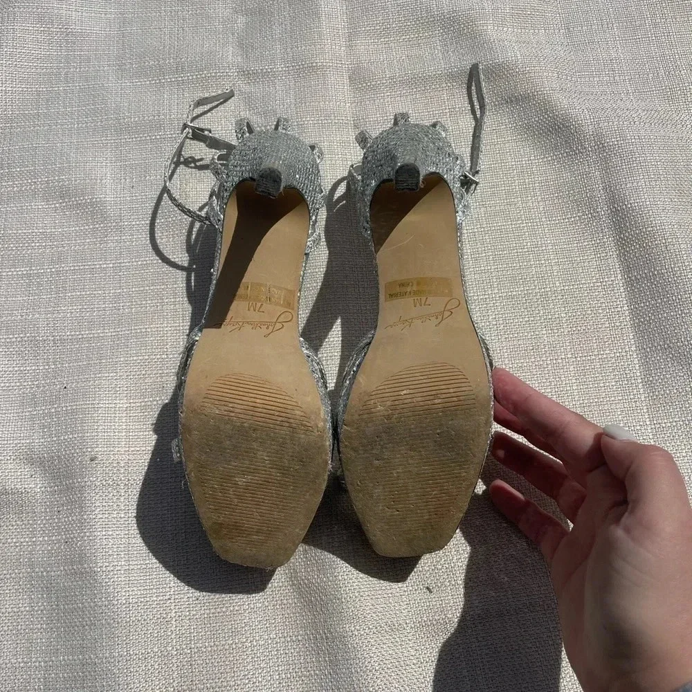 Womens Jonathan Kayne Silver Glitter Heels - Sz. 7