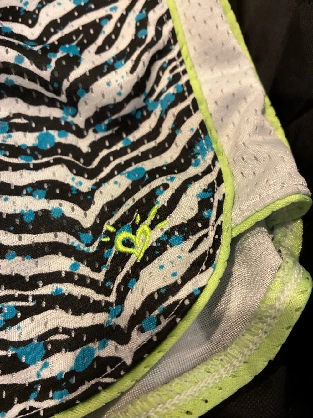 Justice Black & White Zebra Athletic Shorts with Blue and Neon Trim