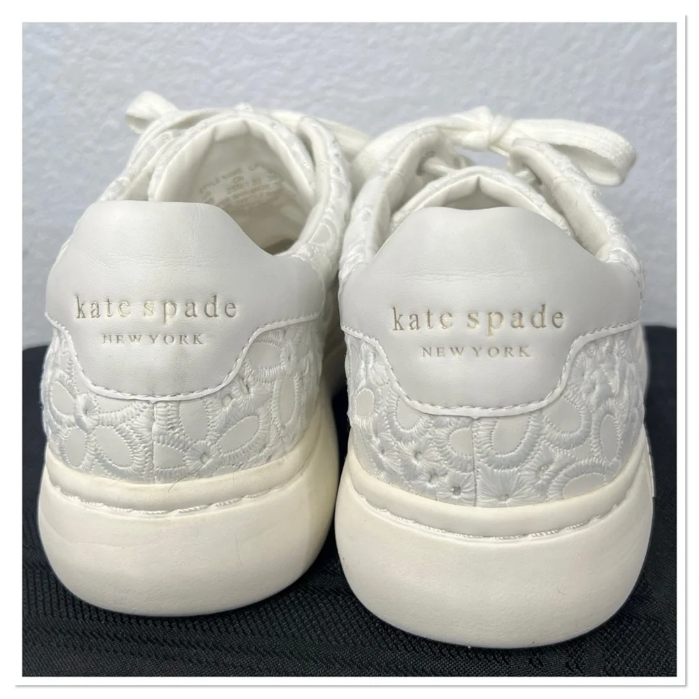 Kate Spade Women's Lift Floral Eyelet Faux Leather Sneakers White Sz 9B