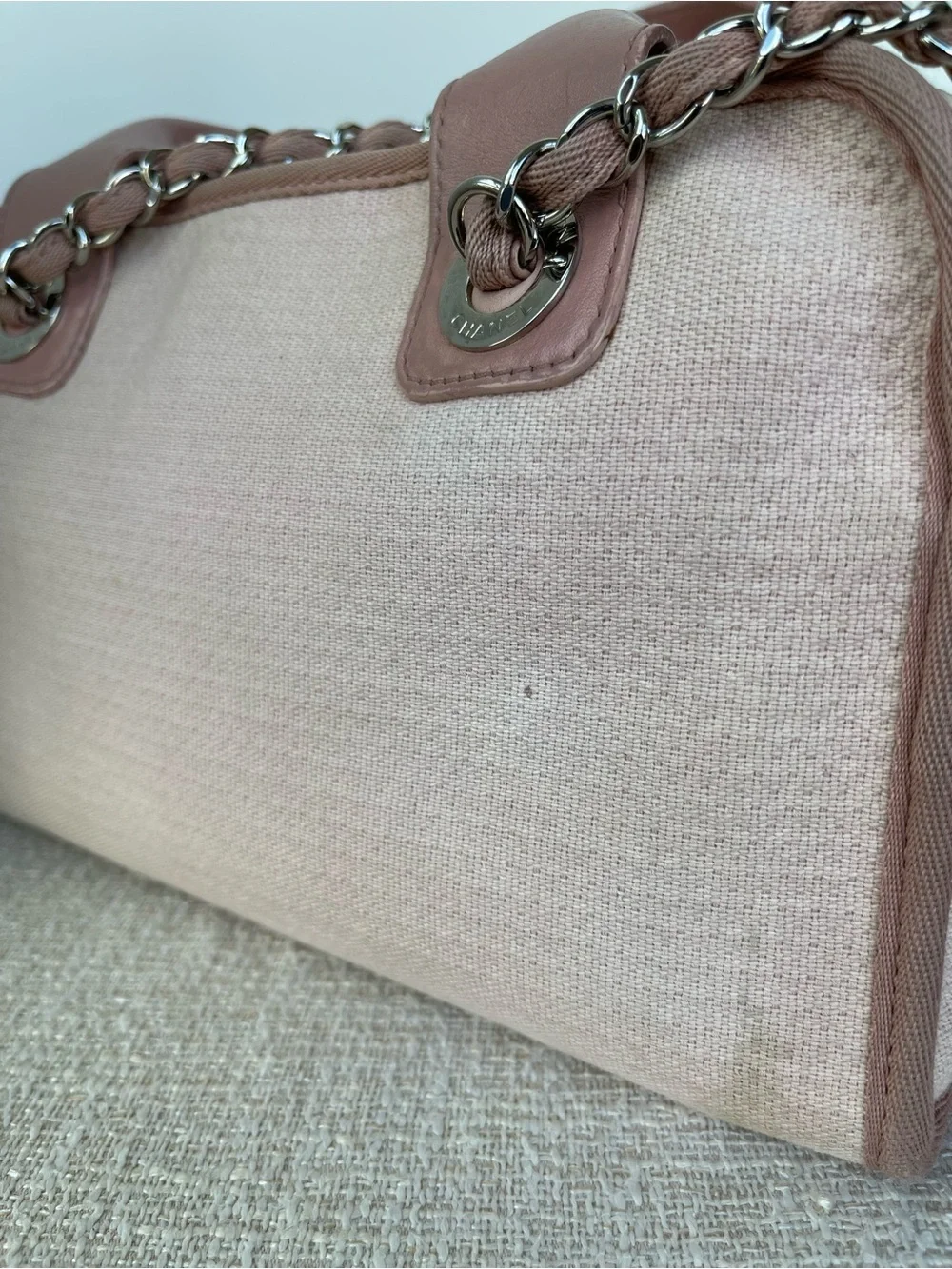 CHANEL Small Deauville Pink Canvas and Leather Top-Handle Bowling Shoulder Bag