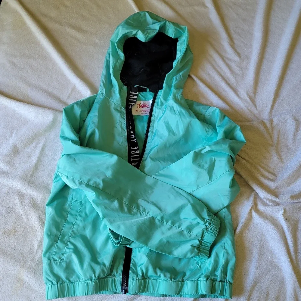 Justice‎ Girls Size L 10 Aqua Blue Zip-Up Hoodie Jacket Elastic Bottom/Cuffs