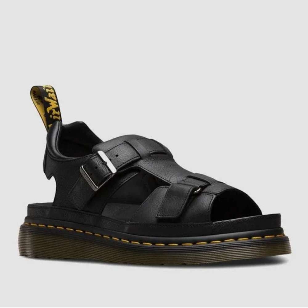 Dr. Martens Fisherman Sandals Black Leather Caged Buckle AirWair Sole Unisex