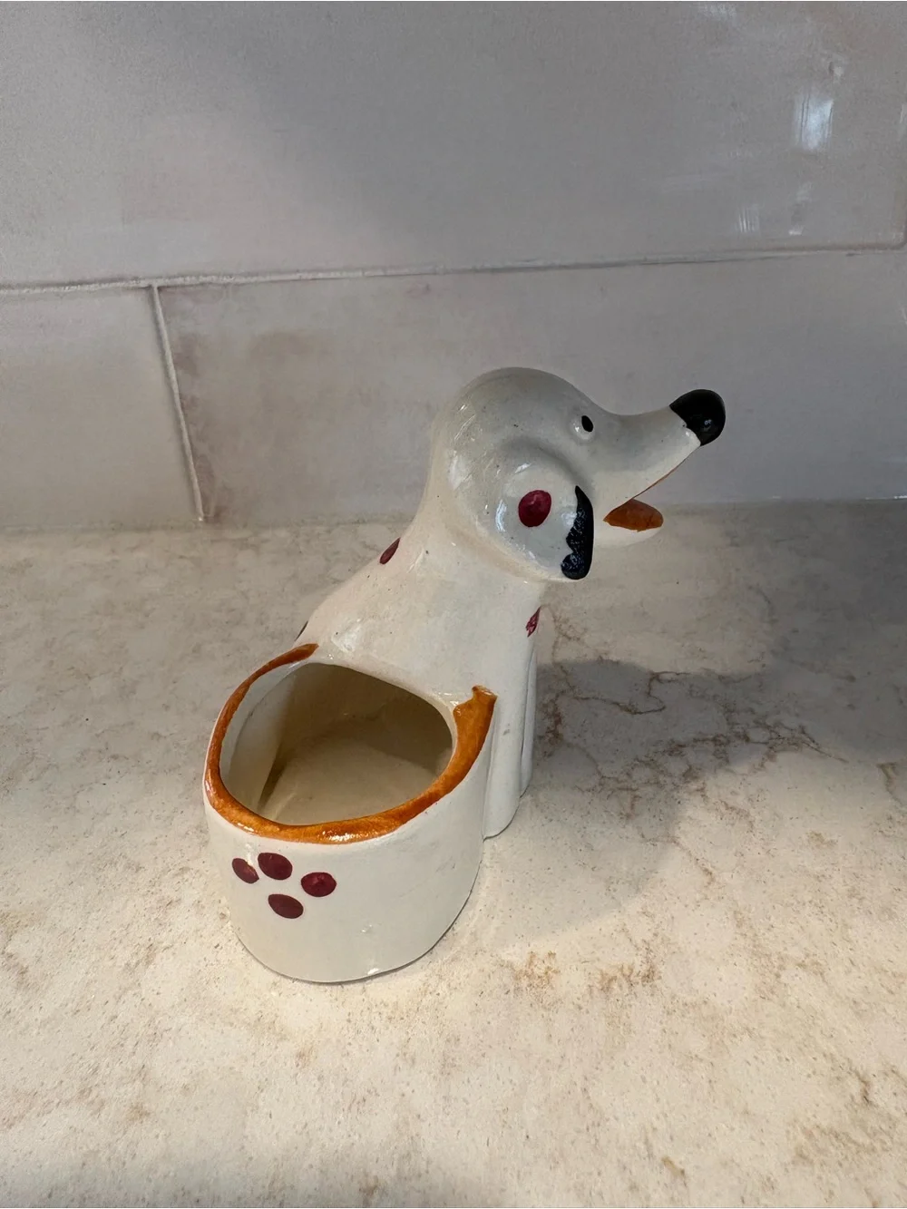 Vintage Kitsch Occupied Japan Ceramic Polka-Dot Puppy Toothpick/Planter