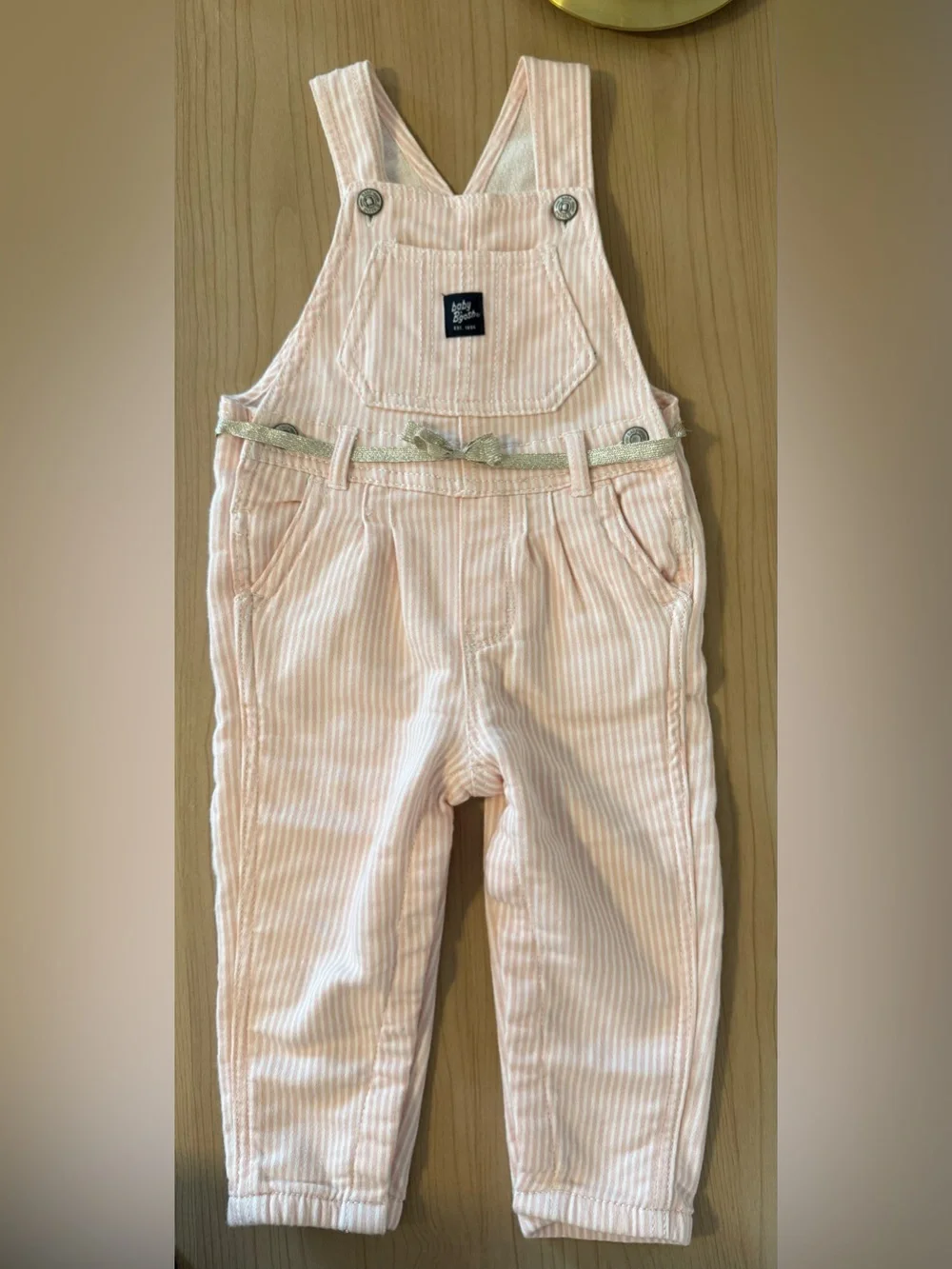 OshKosh B'gosh Pale Pink Striped Girls' Overalls with Metallic Belt