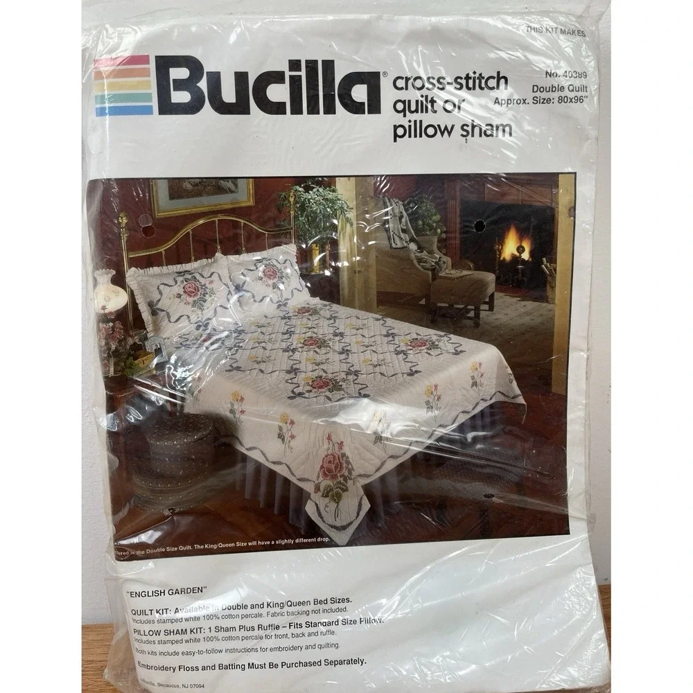 Vintage Bucilla English Garden Cross Stitch Double Size Quilt Kit 80
