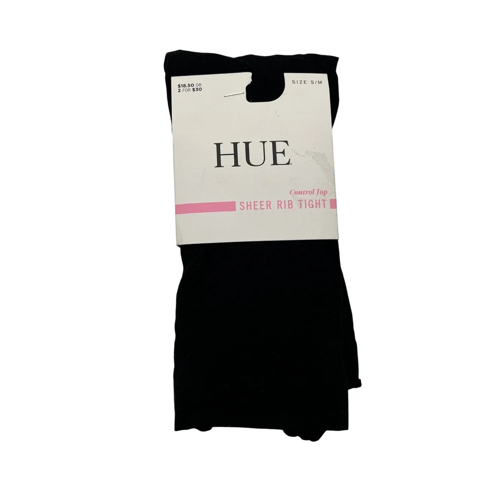 HUE Tights Womens Size S/M Black Sheer Rib Tight Control Top Opaque Sheer U24827