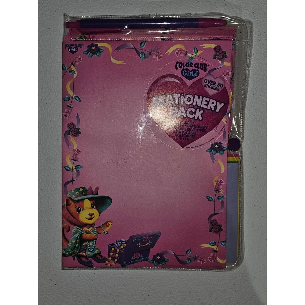 Vintage 1990s Pentech Color Club Girls Stationery Pack Sealed Cute NOS Cat