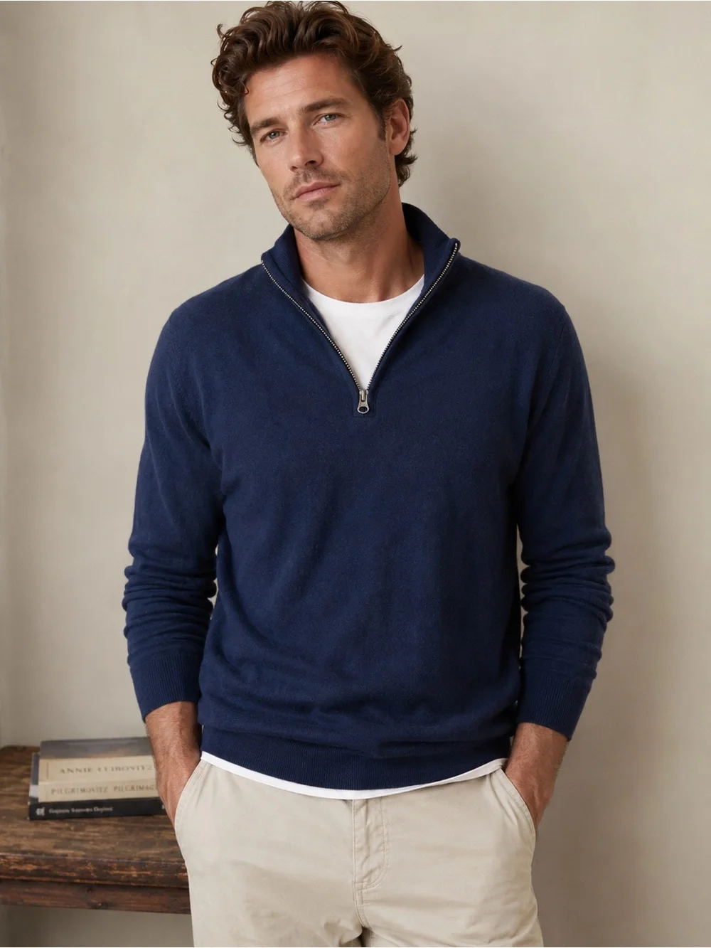 J. Crew NWT merino wool blend Men’s Navy Half-Zip Sweater Size M