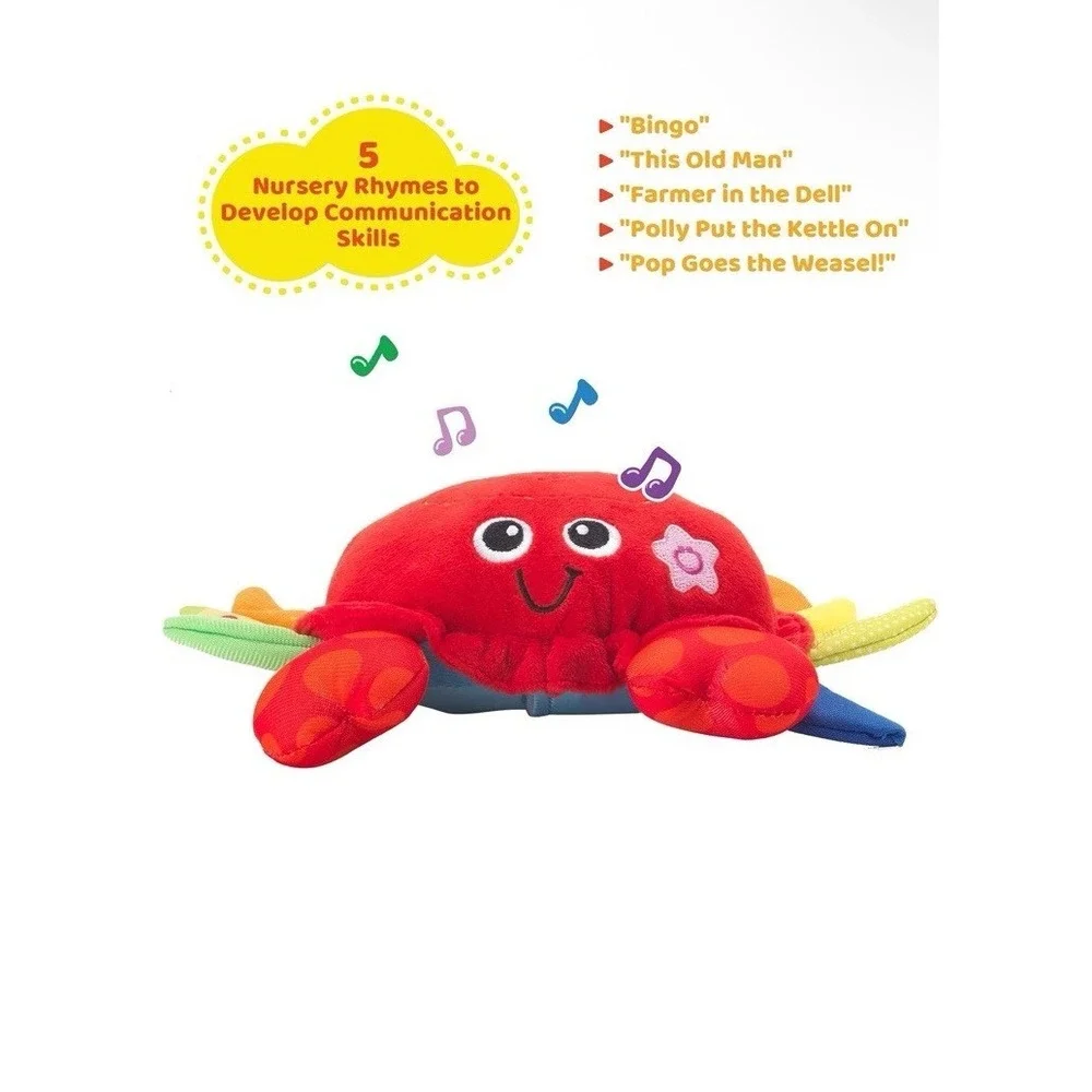 KiddoLab Musical Plush Crab‎ Toy for 3+ Month Old with Nursery Rhymes, New