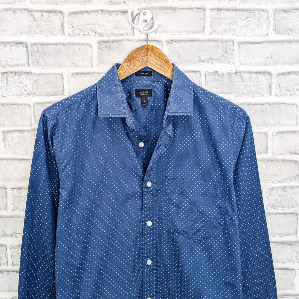 J. Crew Ludlow Men's Button up Shirt Blue w Mini Polka dot size Small