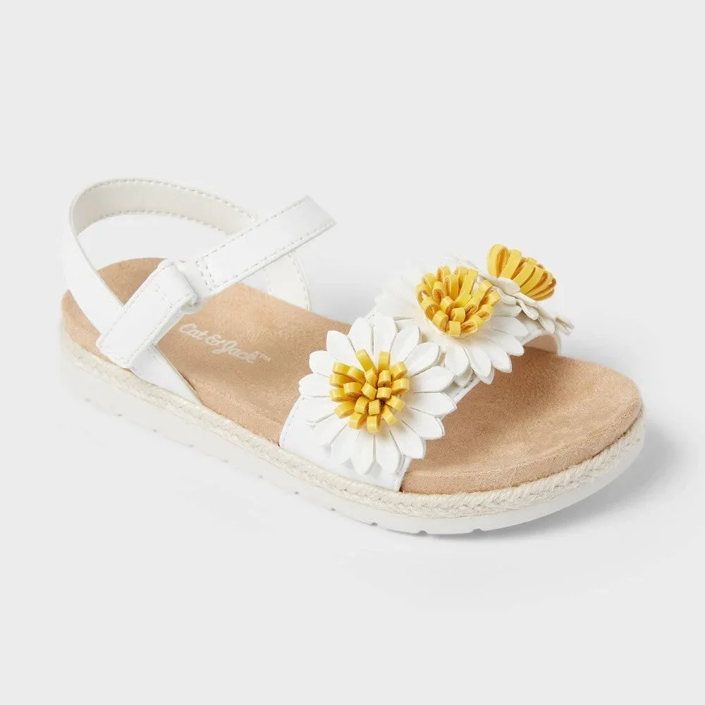 Cat & Jack White Sandals with Yellow Flower Accents