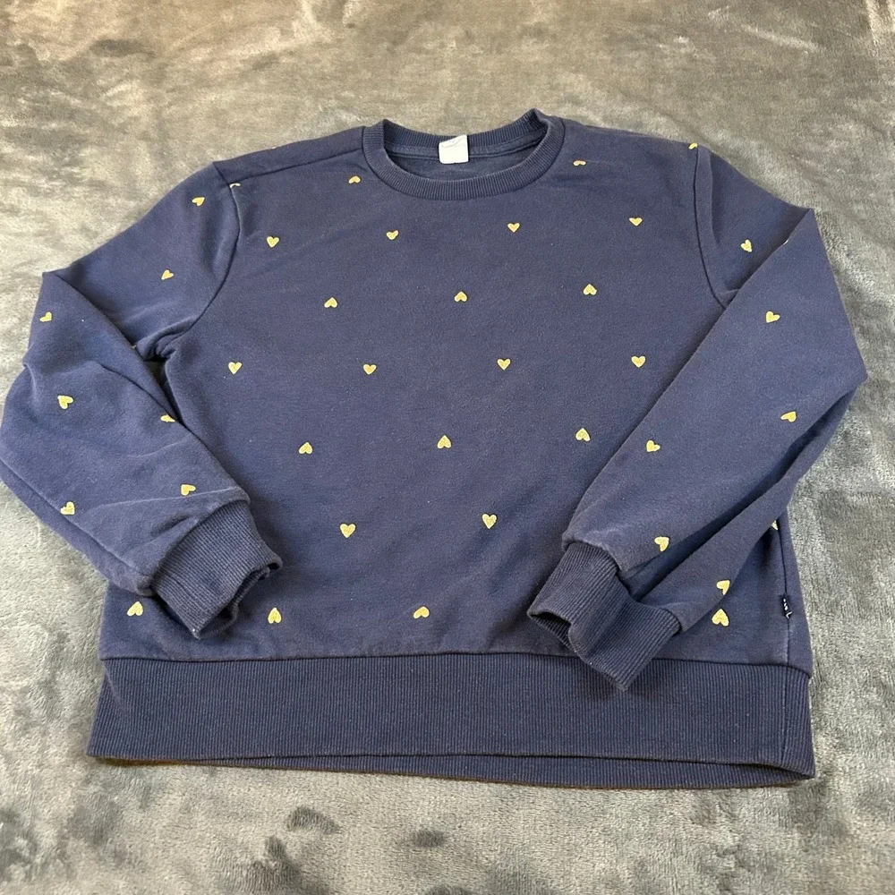 Gap Kids Navy Blue Sweatshirt Gold Hearts Print Pullover Girls Large‎ 10/12