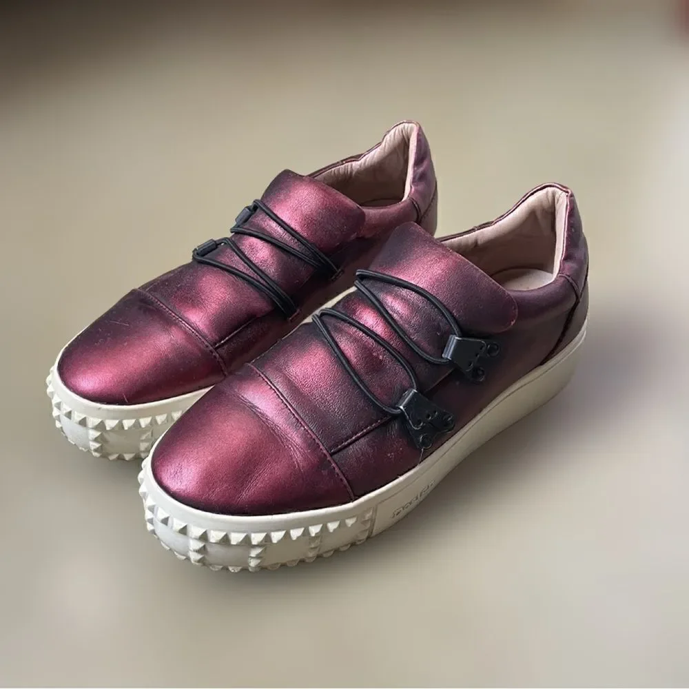 Frye Metallic Reddish/Purple Leather Upper Slip On Chunky Platform Shoes(37/6.5)