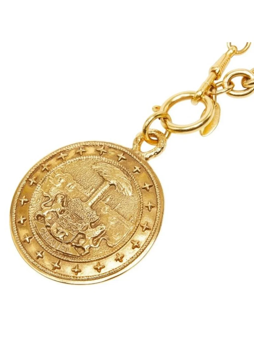 Chanel CC Logo Round Necklace Gold Plated
