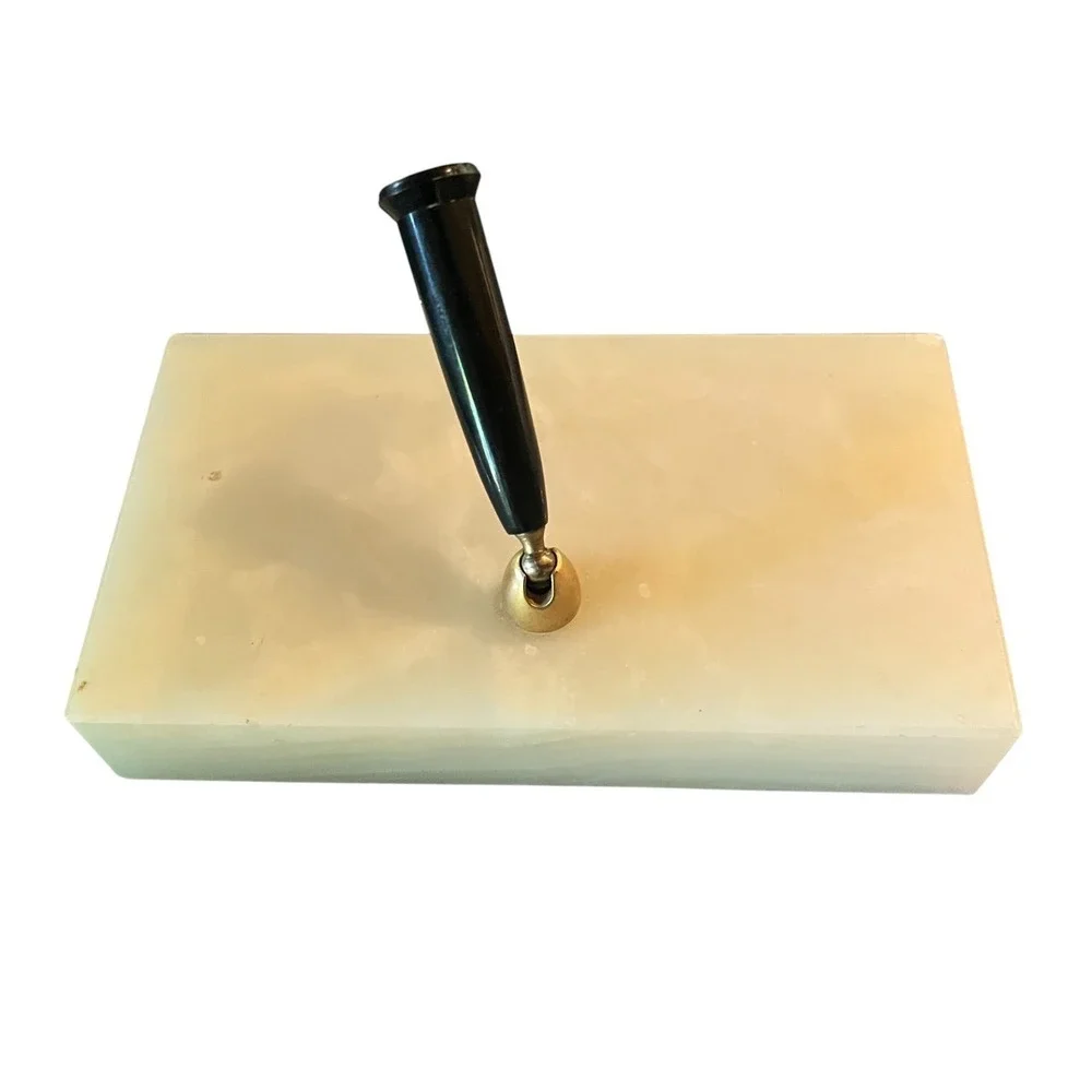 Alabaster Desk Pen‎ Stand Base w/ Swivel Socket Mid Century Office Decor Vintage