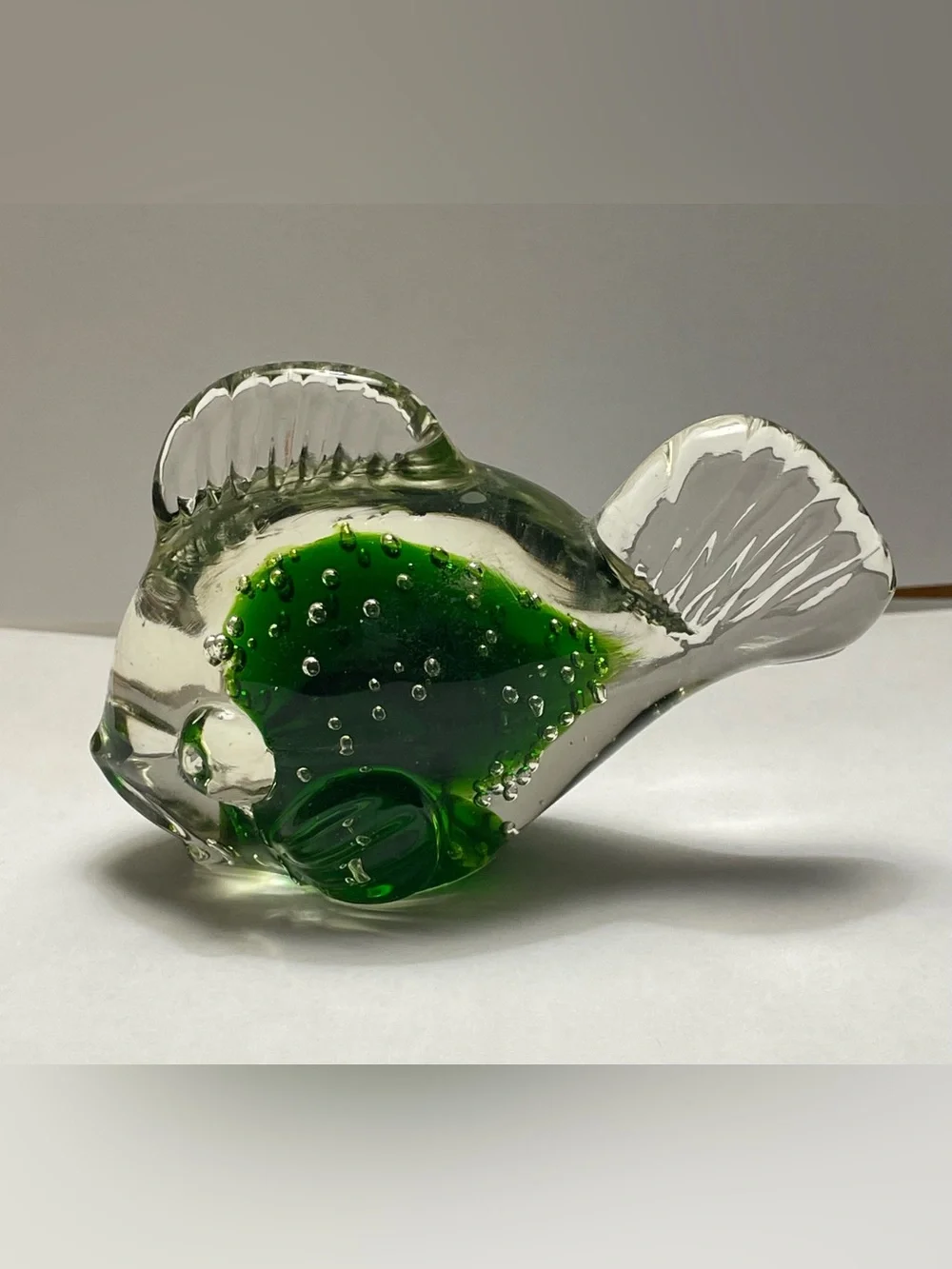 Hand Blown Art Glass Fish Figurine Bullicante Controlled Bubbles Paperweight