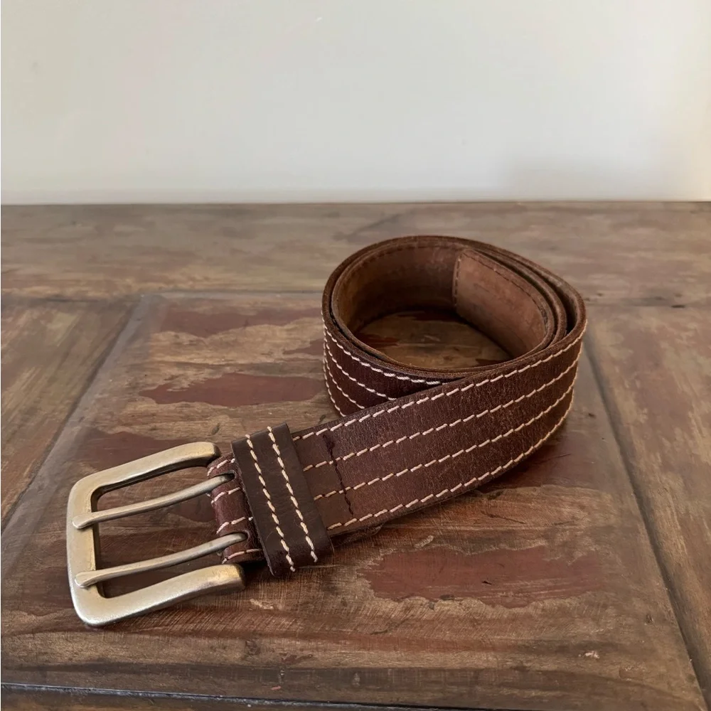 Aeropostale Y2K brown leather casual belt double prong unisex men M‎ 39”