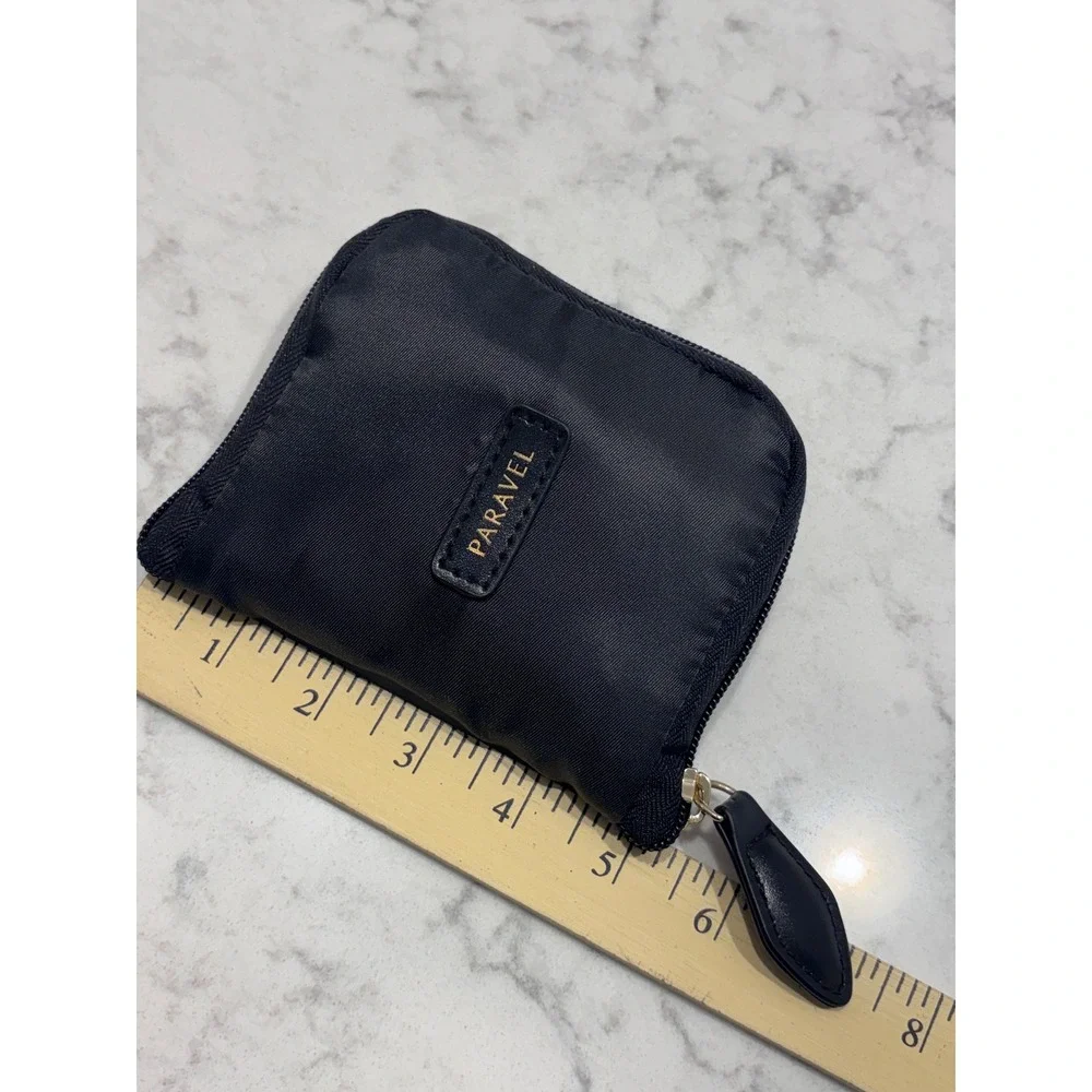 Paravel Fold-Up Pouch Black Nylon Packable Cosmetic Pack‎ Travel Pouch Stripe