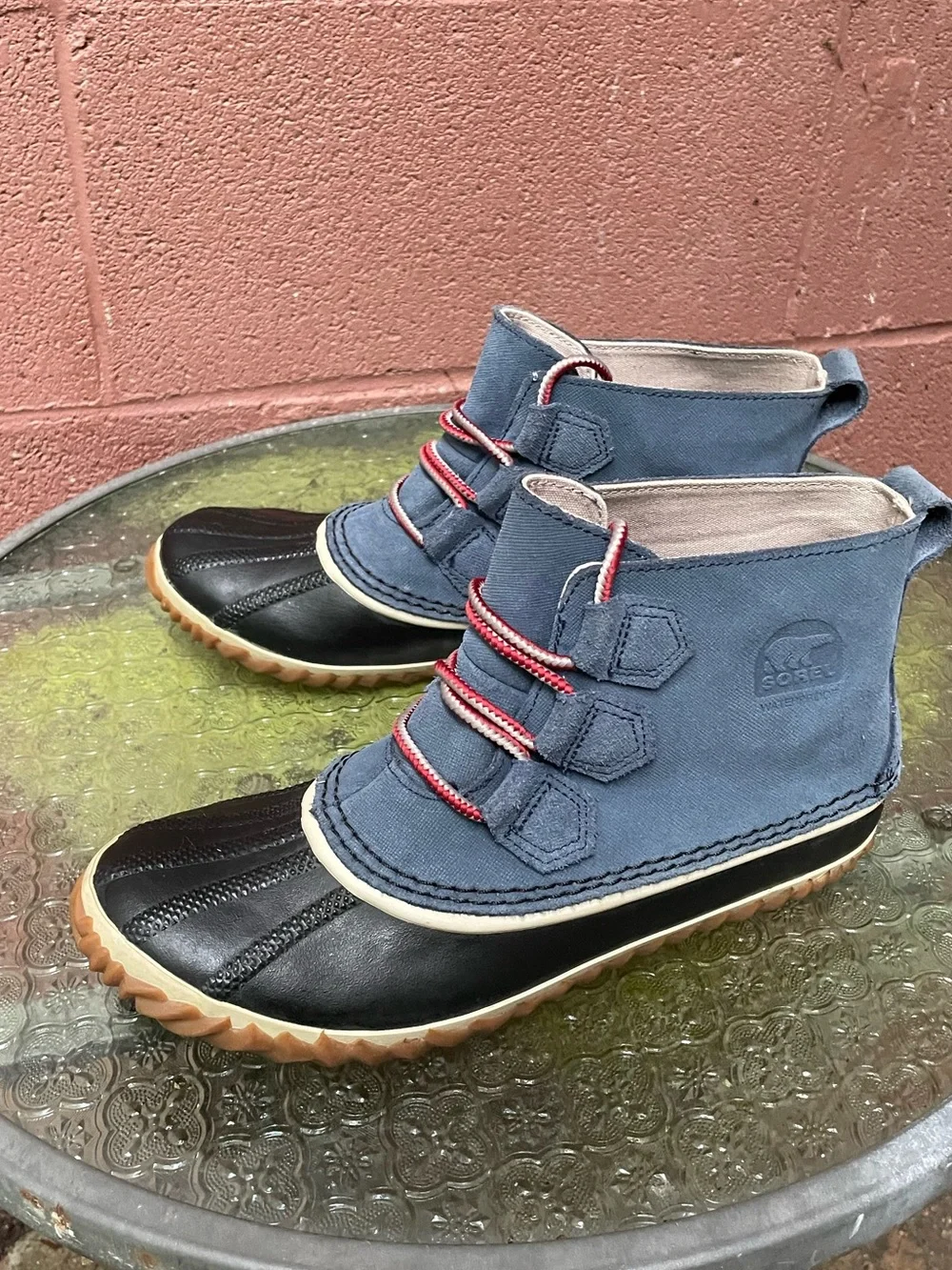 Sorel Out N About Waterproof Blue Duck Ankle Rain Boots 8.5