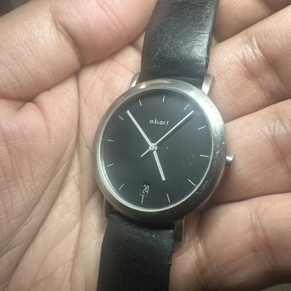 A.B.ART Mens Watch Swiss Made Black 35mm Quartz Rare -‎ Not working For Repair
