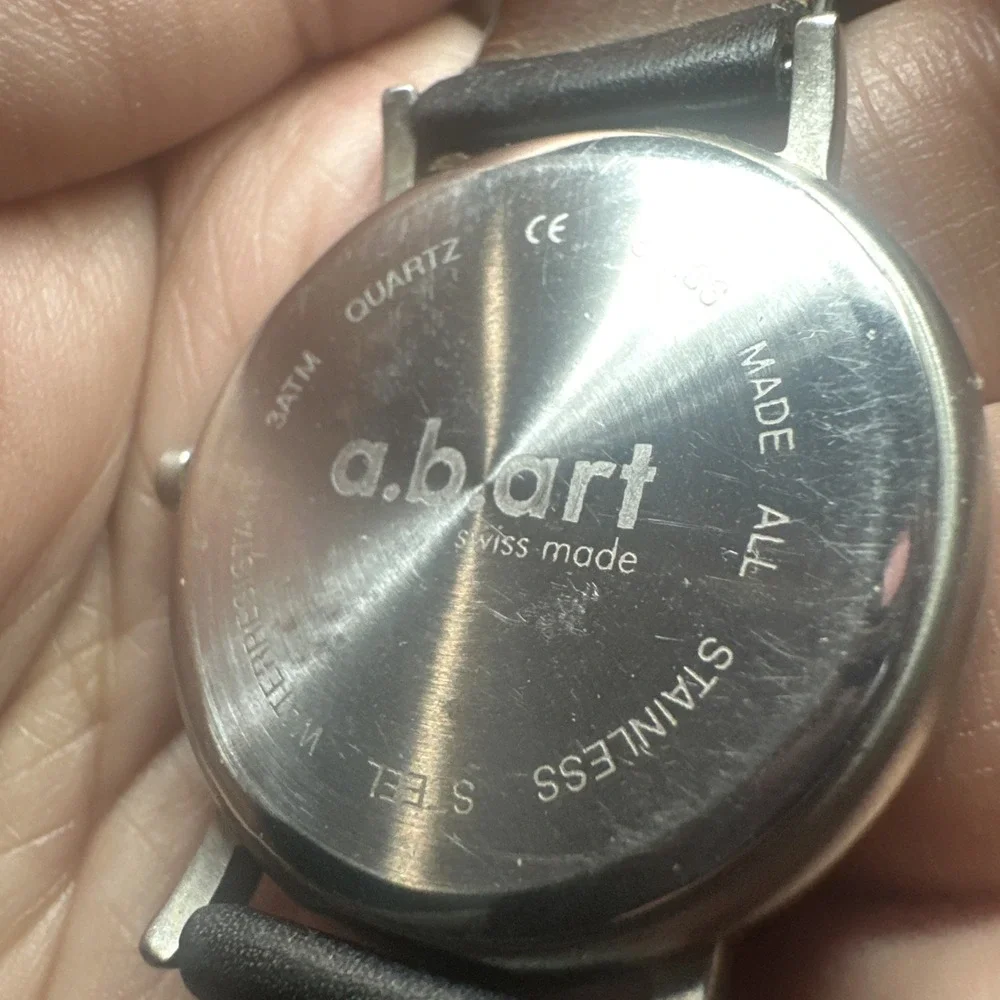 A.B.ART Mens Watch Swiss Made Black 35mm Quartz Rare -‎ Not working For Repair