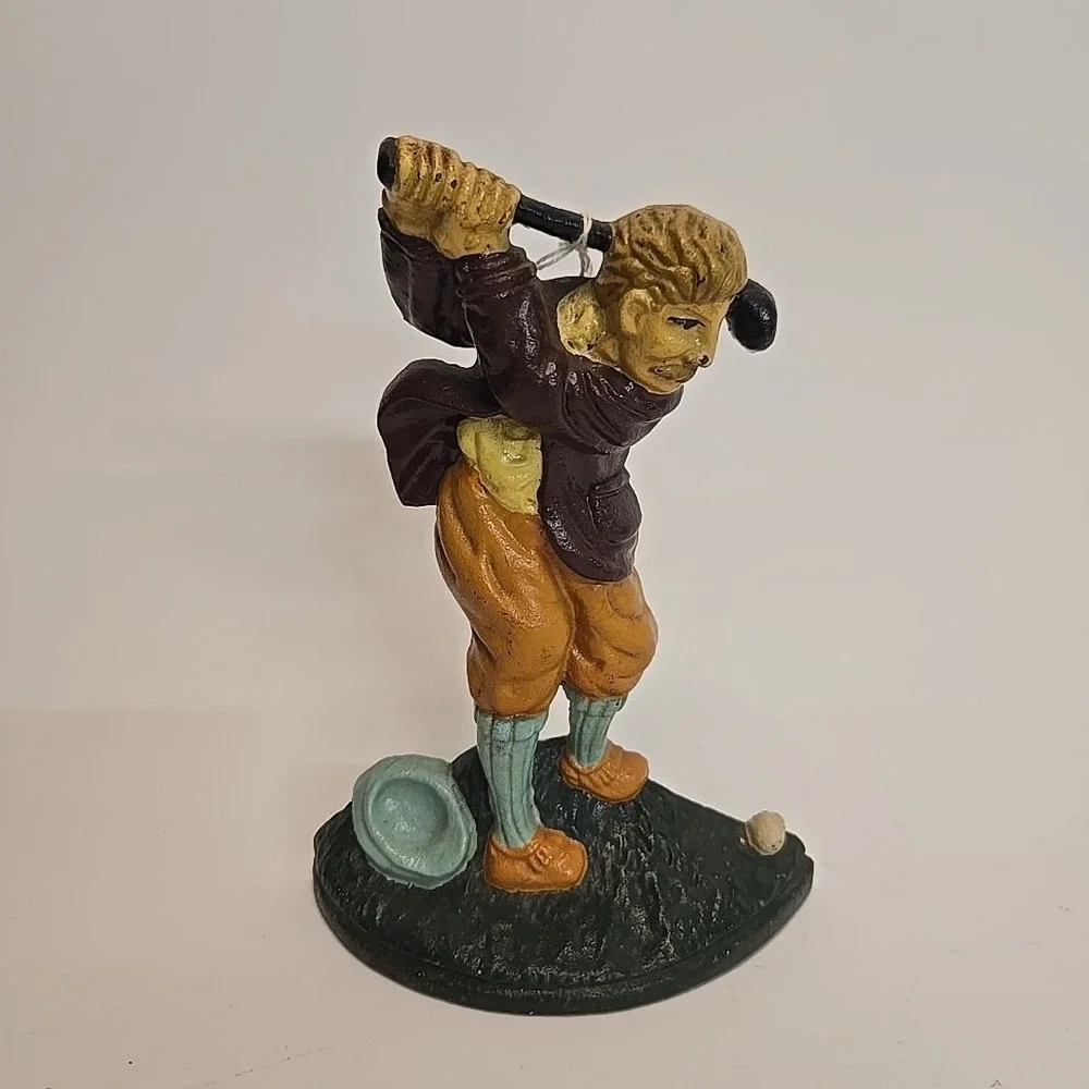 Vintage Cast Iron Golfer‎ Door Stop-Very Good