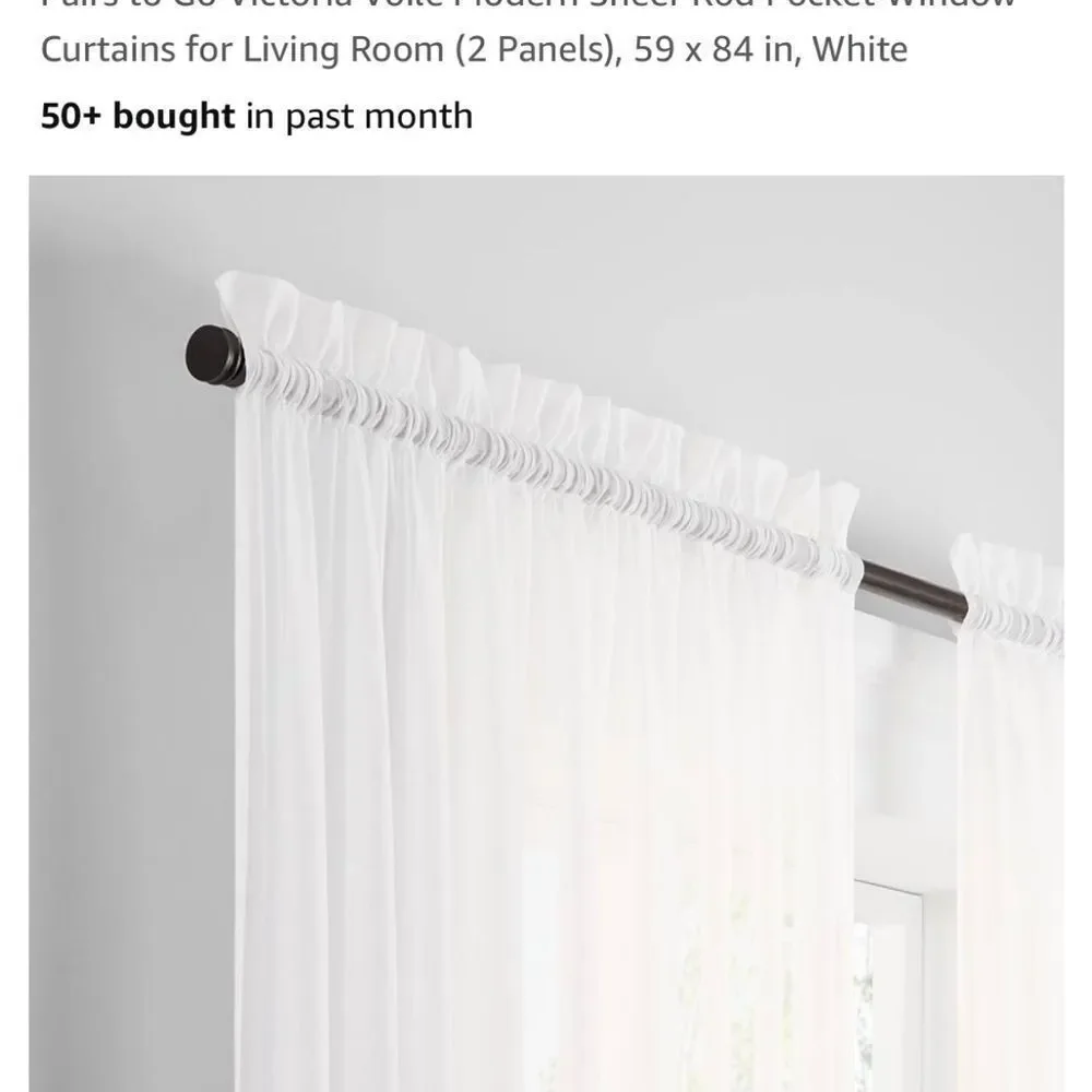 4 panels Victoria Voile white Sheer Rod Pocket Window Curtains measures 38”x87”