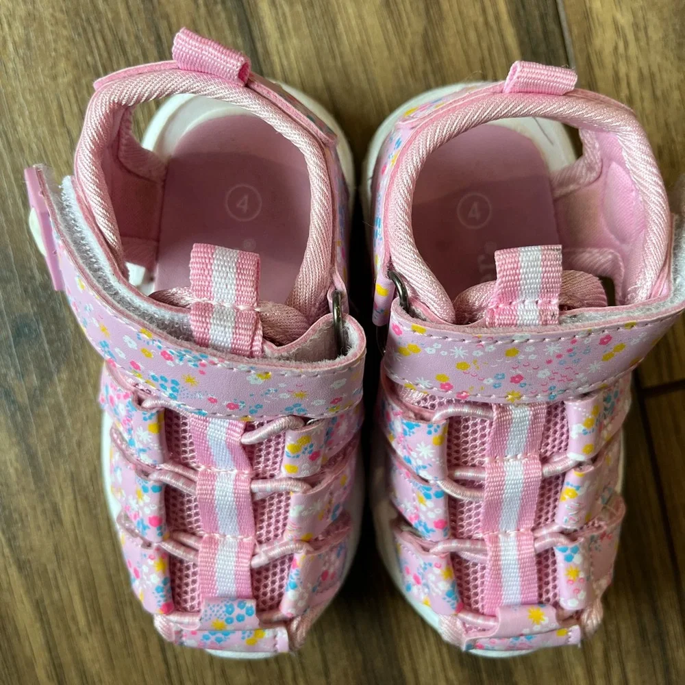 Gerber Toddler Girls Caged Velcro Closed Toe Pink Floral Athletic Sandals, Sz 4