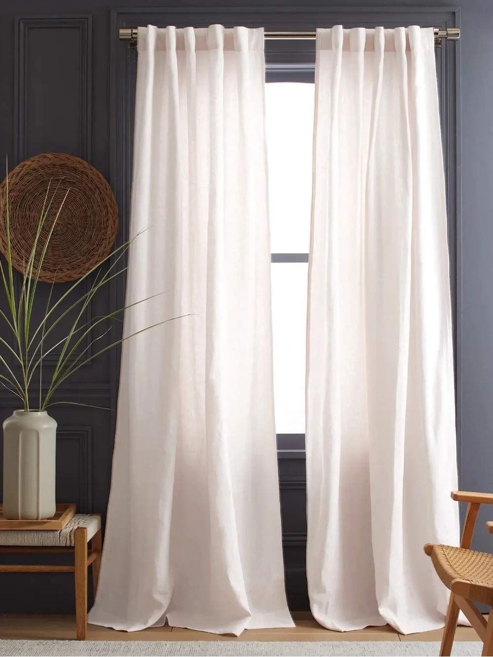 NWT QUINCE Set Of 2 48x108 Heavyweight European Linen Curtains White 9956