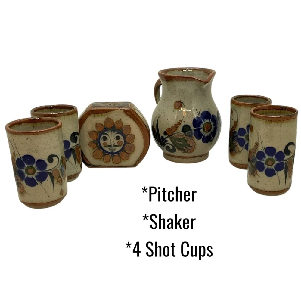 Espresso/Shot Set 4 Cup Cream Pitcher Spice Shaker Hand Made &‎ Painted 6 Pieces