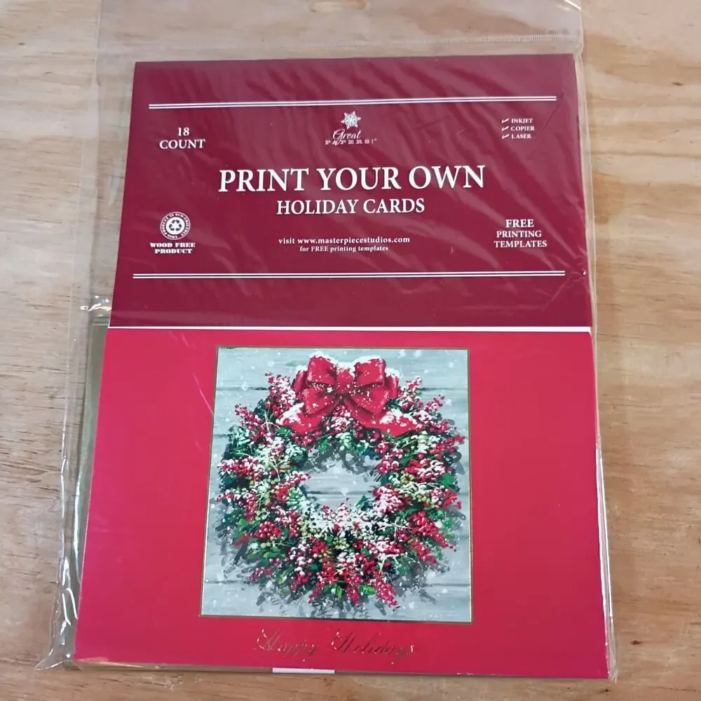 Lot 4 Great Papers Print Your Own Holiday Christmas Cards Wreath Berries 72 Ct
