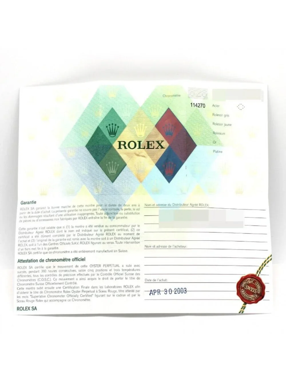 Rolex item code