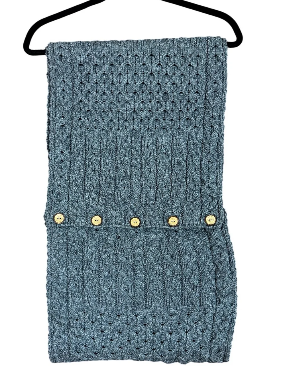 Aran Sweater Market Merino Wool Button Snood Scarf Gray Made in Ireland