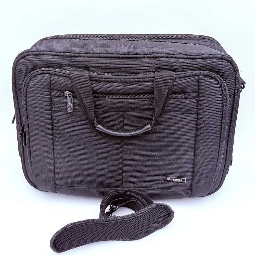 Samsonite Expandable Black Laptop Briefcase Bag Shoulder Strap Padded Softshell