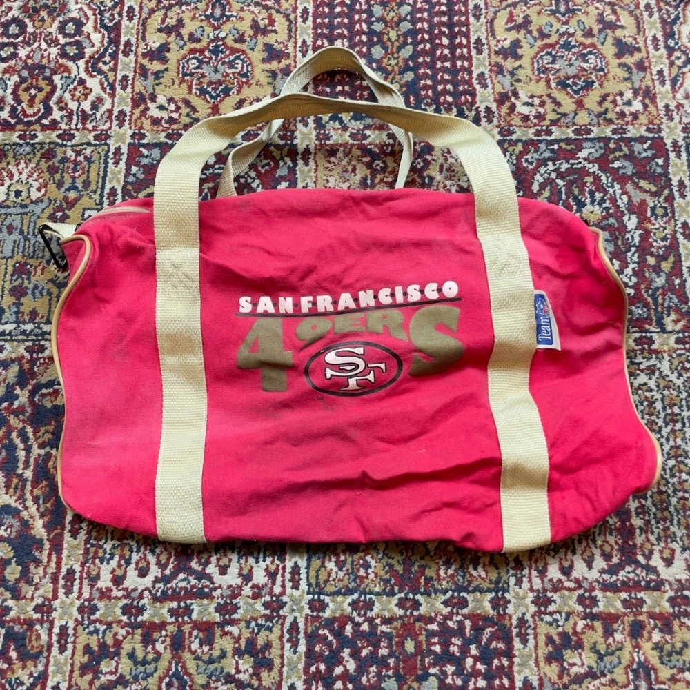 VTG 70s 80s San Francisco 49ers NFL Team Gear Duffel Bag Red Gold‎ Light Strap