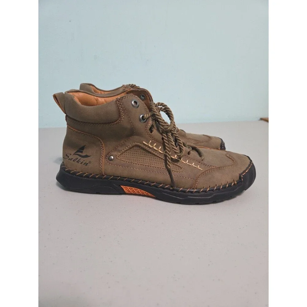 Salkin Barefoot Handmade Leather Boots Brown Lace Up Hiking Men’s 10.5