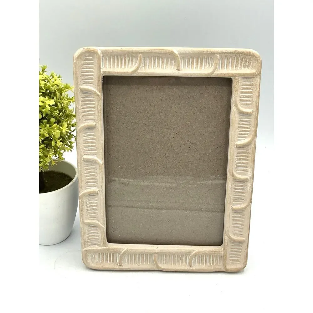 Textured Ceramic Tabletop Picture Frame, Southwest Santa Fe-Style Tan