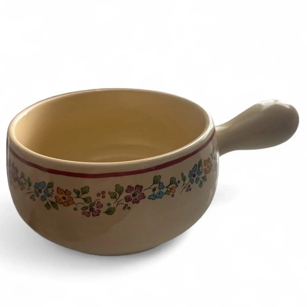 Vintage Avon Floral Soup Mug Beige Ceramic Handled Cup Country Decor Coquette 4”