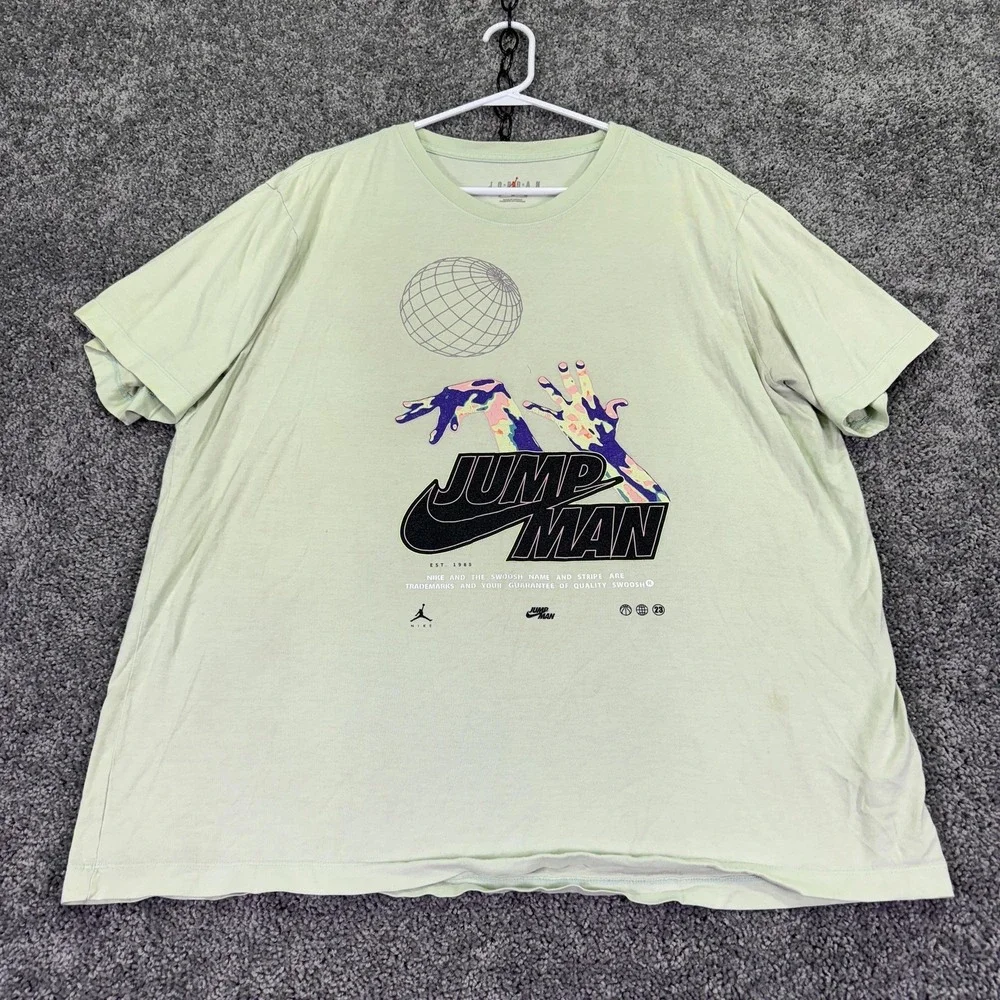 Jordan Shirt Mens XL Green Jumpman Globe Hands Graphic Tee Nike Basketball