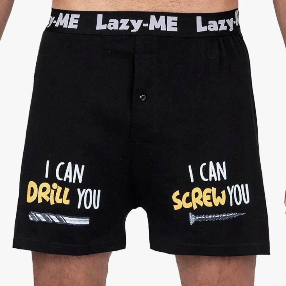 NWT Lazy-Me Men's Funny Novelty 'I'm Very Handy' Black Cotton Boxers Size M