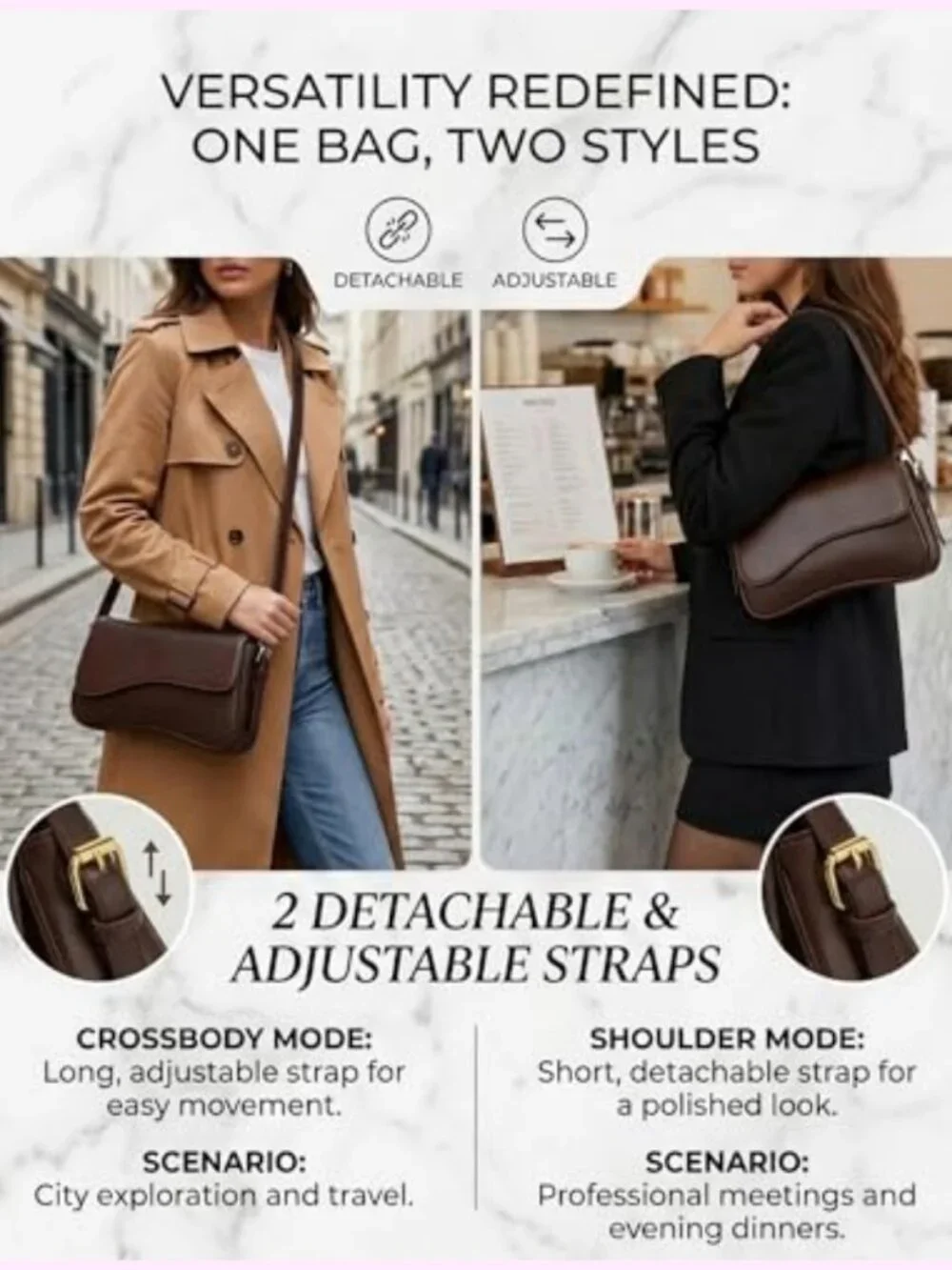 Y2K Crossbody Hobo Bag Adjustable Strap Faux Leather Underarm Purse